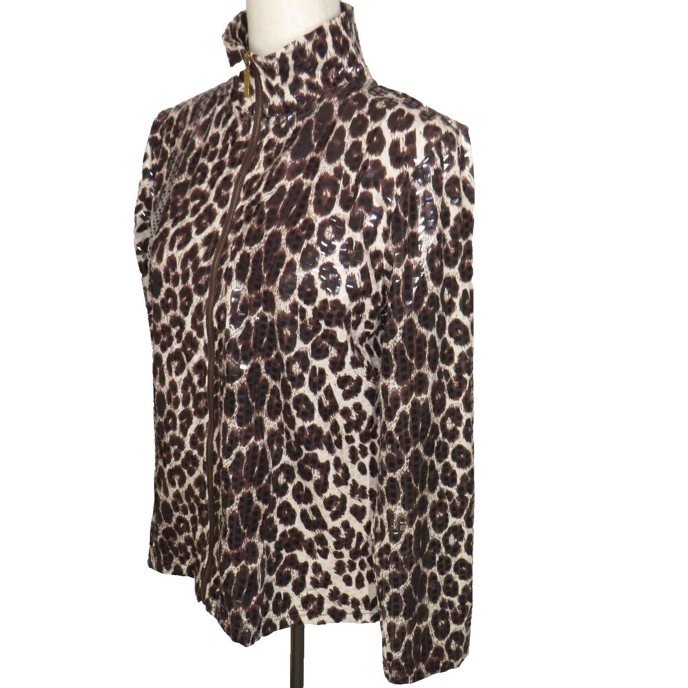 Vintage Leopard Print Y2K Shimmery Zip Up Jacket Size Small